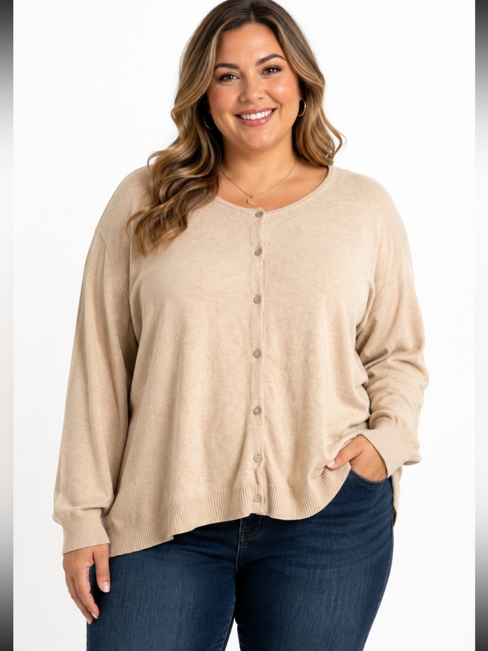 Lands' End 3X Supima Cotton Cardigan Sweater
Beige Button Front